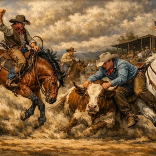 Rodeo Oil Painting Style Wall Art, Western Gift, Farmhouse Wall Decor
