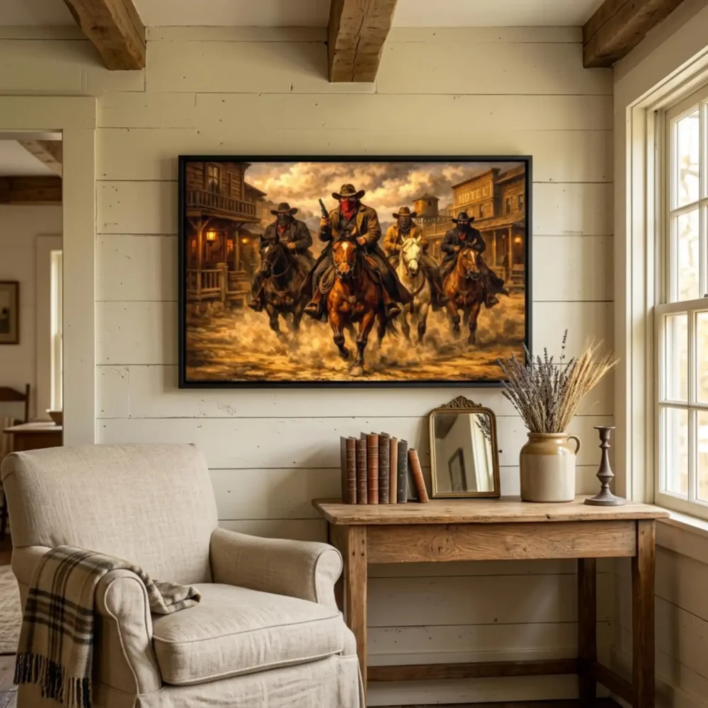 Outlaws Oil Painting Style Wall Art, Western Gift, Farmhouse Wall Decor