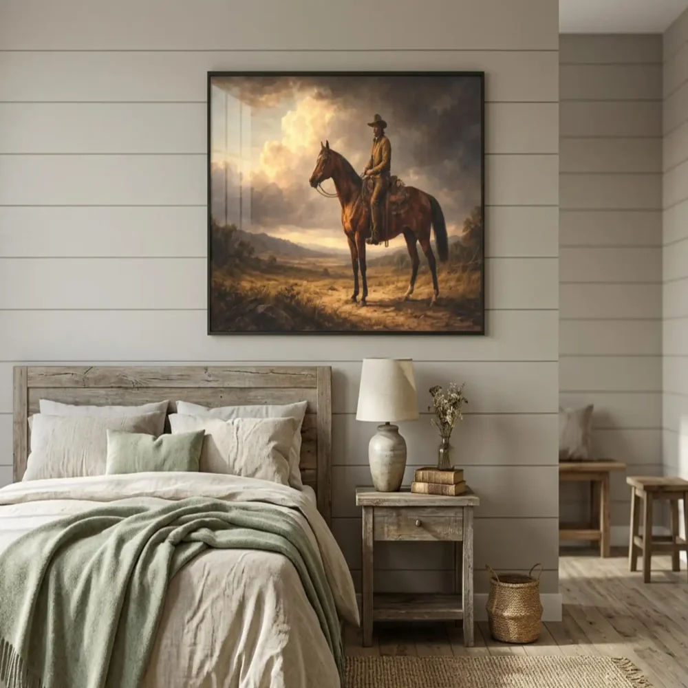 Cowboy Oil Painting Style Wall Art, Western Gift, Farmhouse Wall Decor