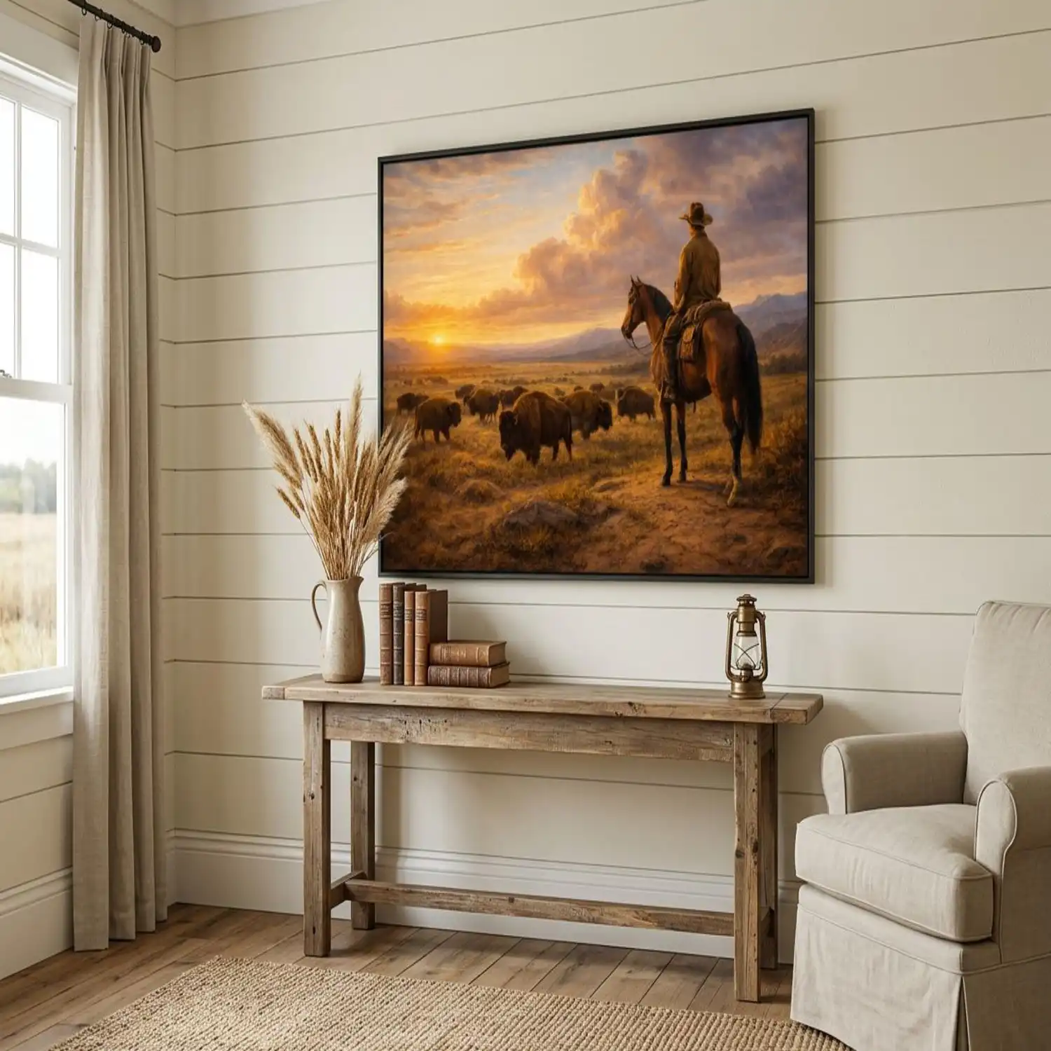 Buffalo Oil Painting Style Wall Art, Western Gift, Farmhouse Wall Decor