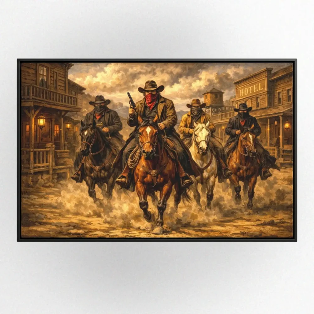 Outlaws Oil Painting Style Wall Art, Western Gift, Farmhouse Wall Decor