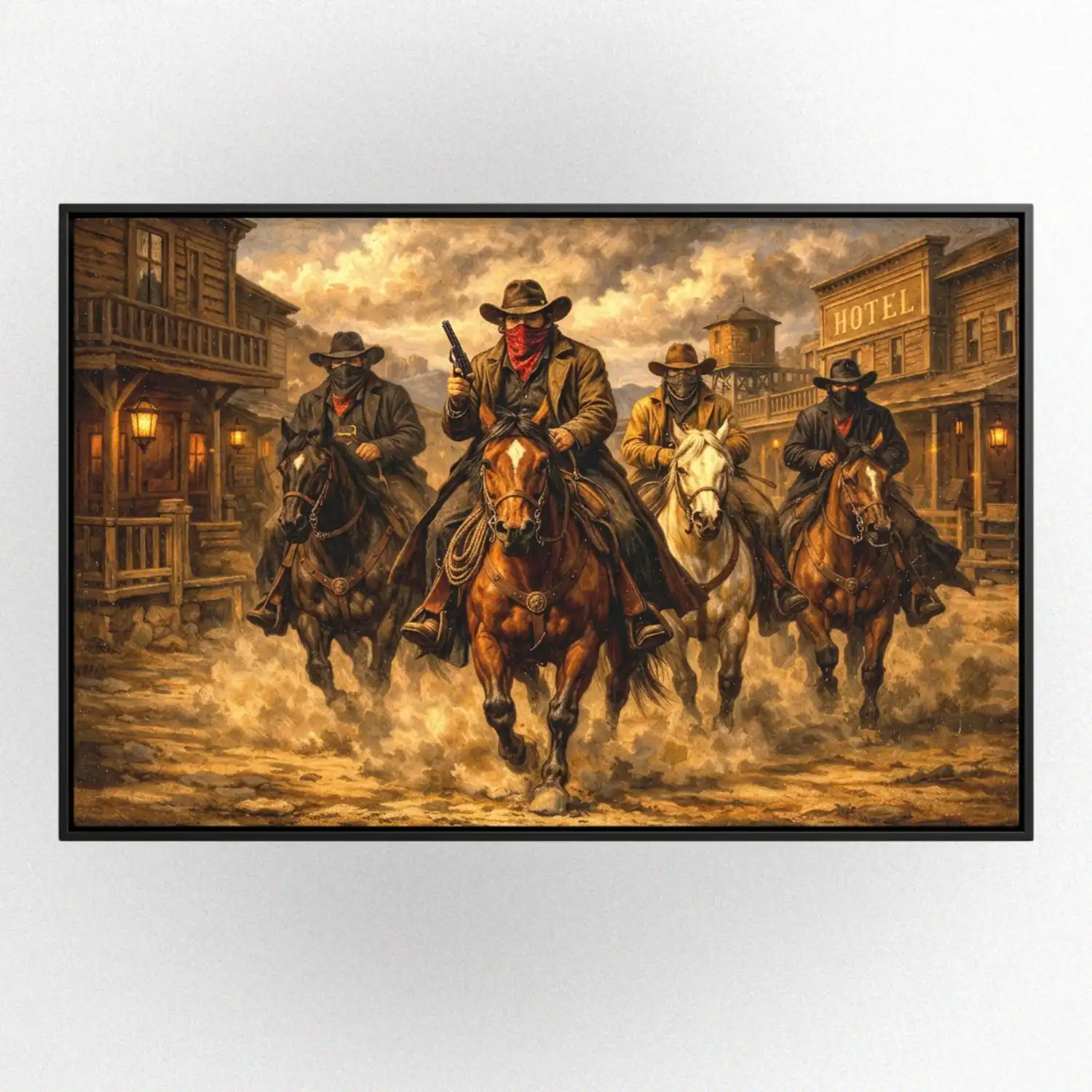 Outlaws Oil Painting Style Wall Art, Western Gift, Farmhouse Wall Decor