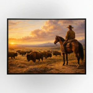 Buffalo Oil Painting Style Wall Art, Western Gift, Farmhouse Wall Decor