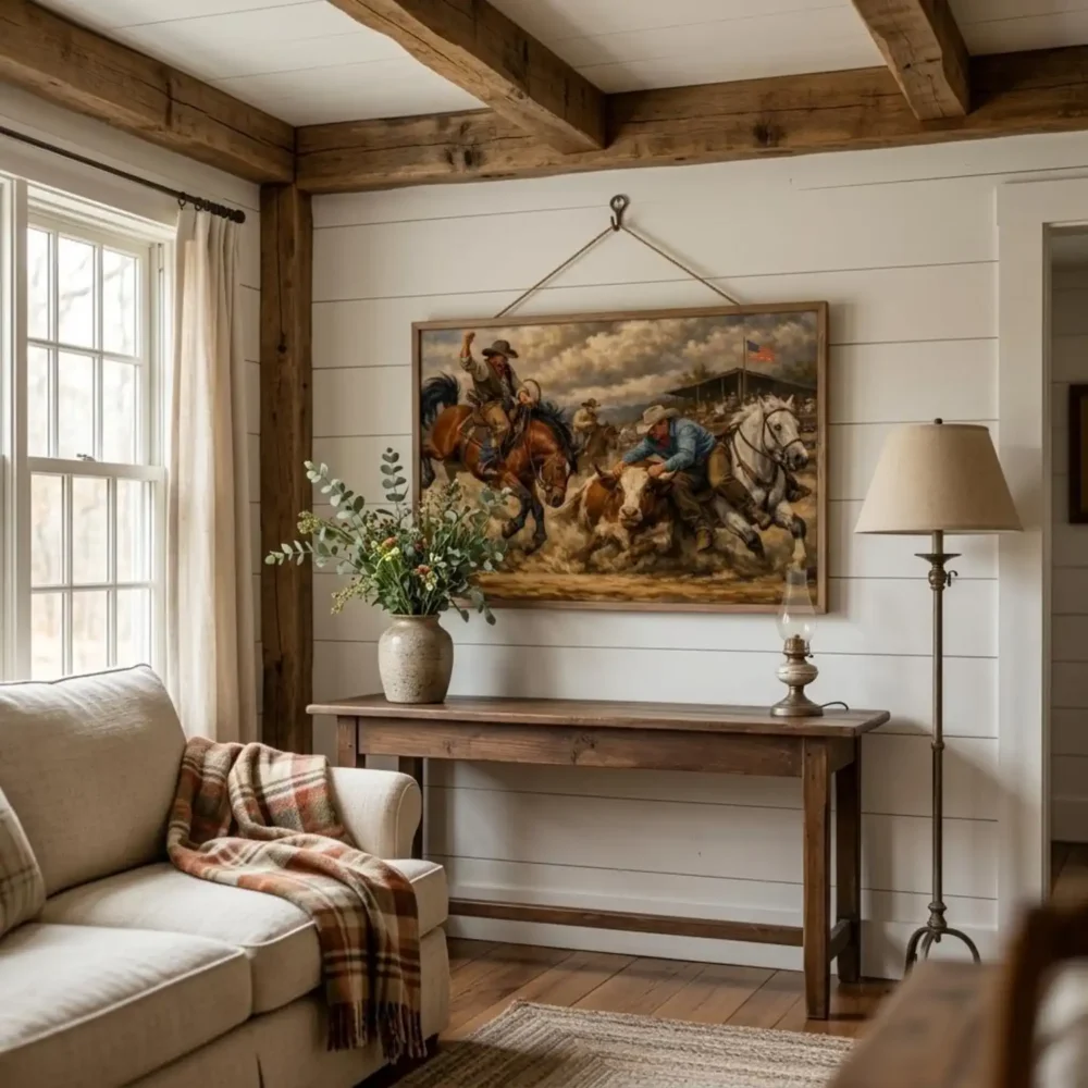 Rodeo Oil Painting Style Wall Art, Western Gift, Farmhouse Wall Decor