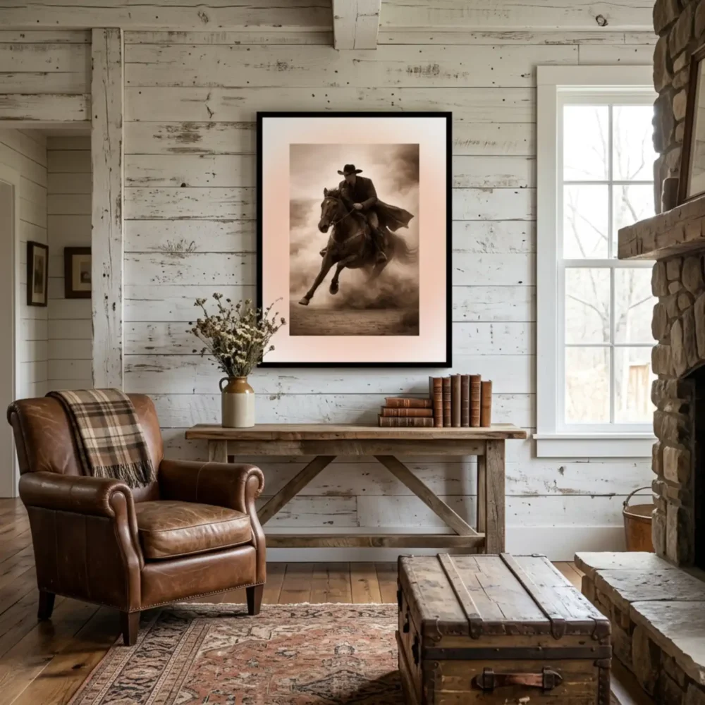 Cowboy Riding Horse Print. Western Gift. Modern Farmhouse Wall Decor. Rustic Home Decor.