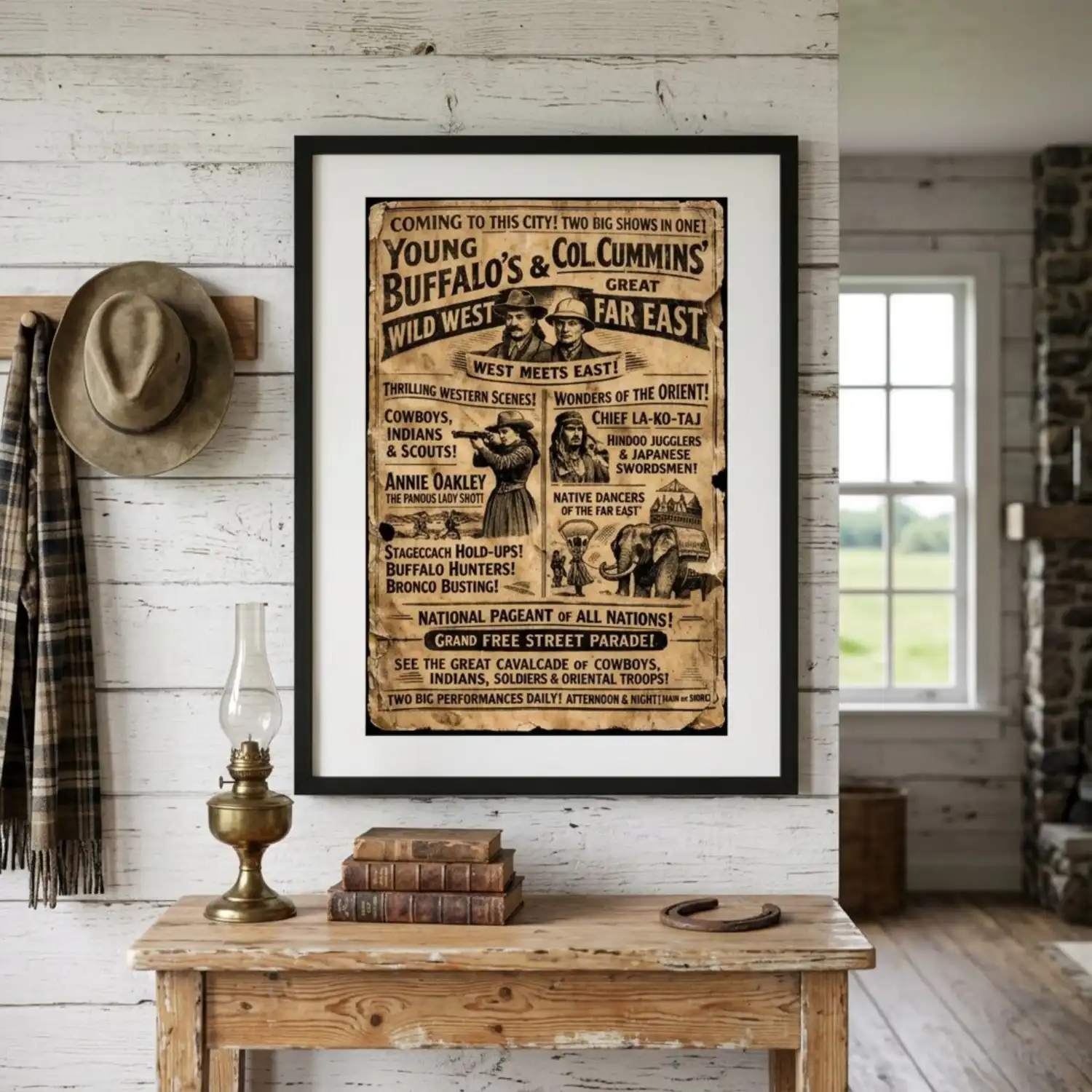 Buffalo Bill Wild West Show Print. Modern Farmhouse Wall Decor. Rustic Home Decor.