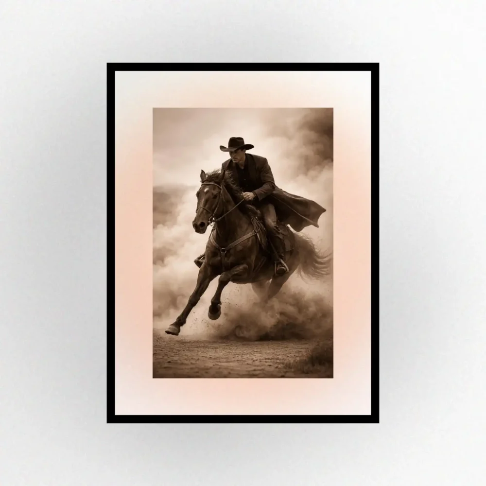 Cowboy Riding Horse Print. Western Gift. Modern Farmhouse Wall Decor. Rustic Home Decor.